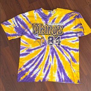 Vintage 1999 Y2K Minnesota Vikings Tie-Dye Short Sleeve Tee - Purple and Yellow